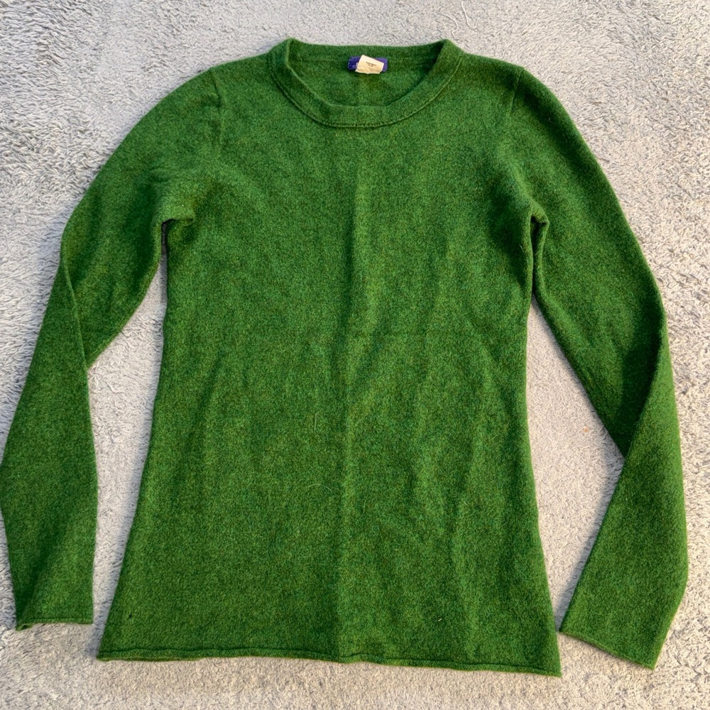 J.Crew Womens Sontuosa Crew Neck Sweater XS Green 100% Cashmere Italian Yarn